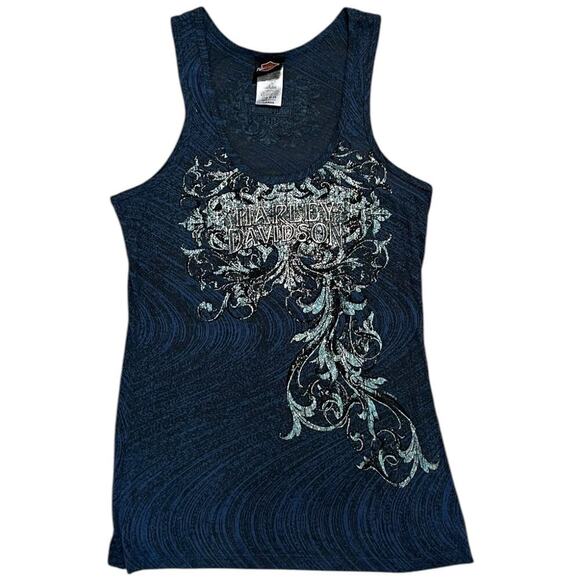Harley Davidson Metallic Regency Navy Marble Tank Top - Picture 1 of 3